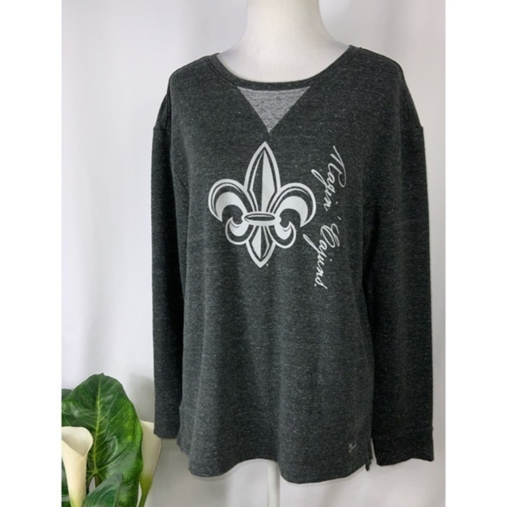 Under Armour Dark Gray Round Neckline Sweatshirt Rajuns Cajun & Fleur De Lis L
